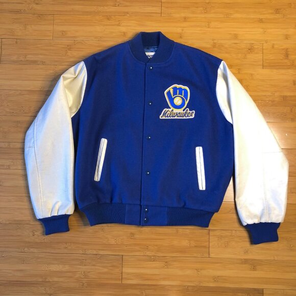 Chalk Line Other - Milwaukee Brewers Wool Leather Varsity Jacket Vtg 90s Large Baseball Letterman
